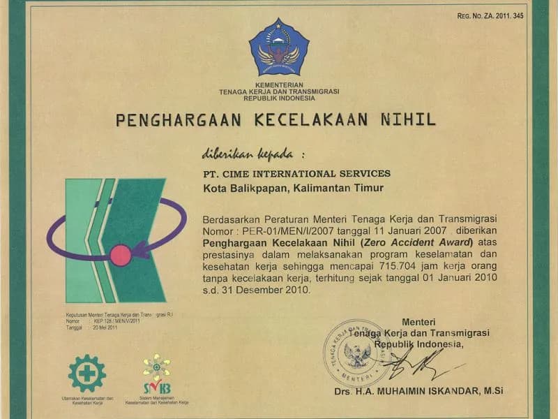 Zero Accident Award — 715,704 jam kerja