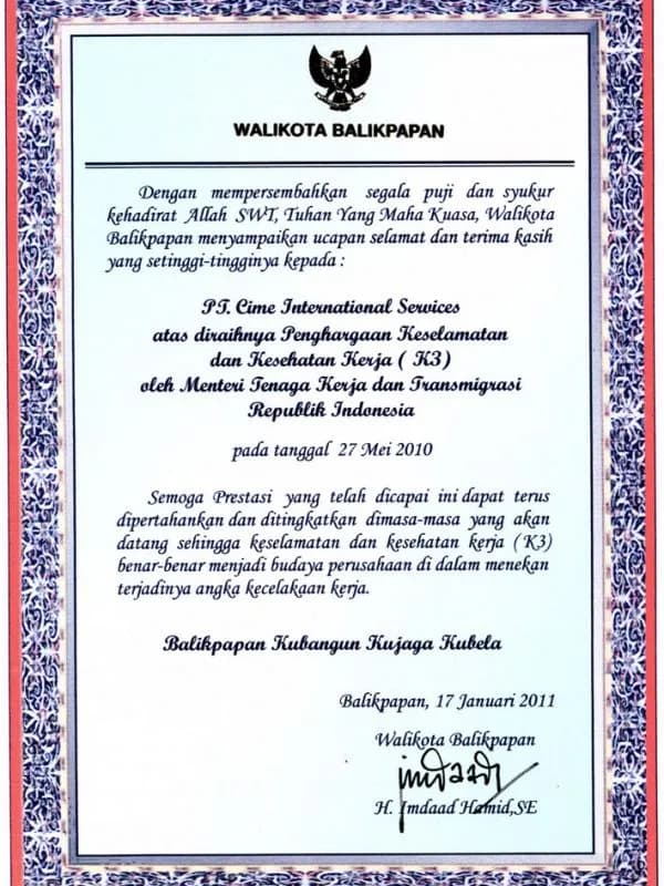 Apresiasi atas Penghargaan K3