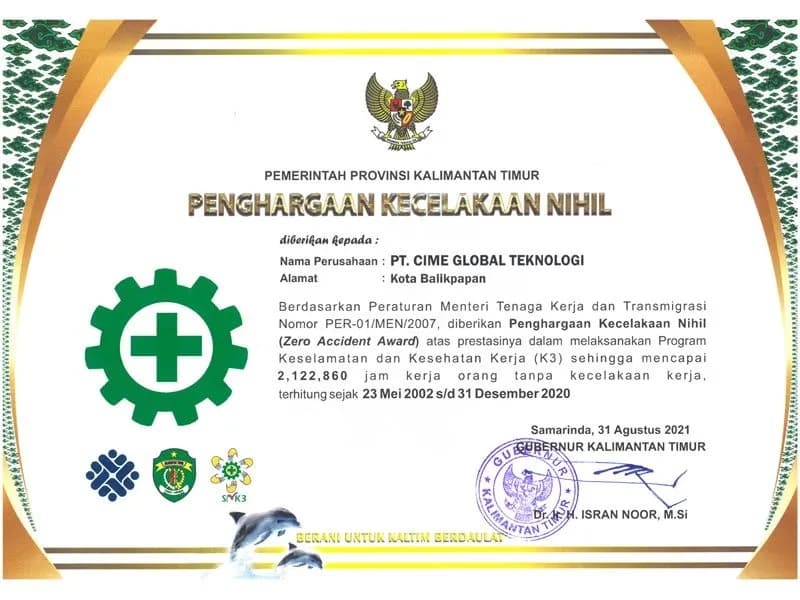 Zero Accident Award — 2,122,860 jam kerja